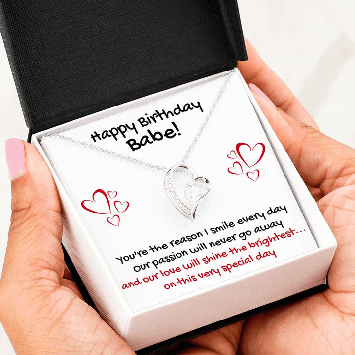 HAPPY BIRTHDAY BABE HEART NECKLACE | MESSAGE CARD | GIFT BOX - ON CLOUD NINE GIFTS
