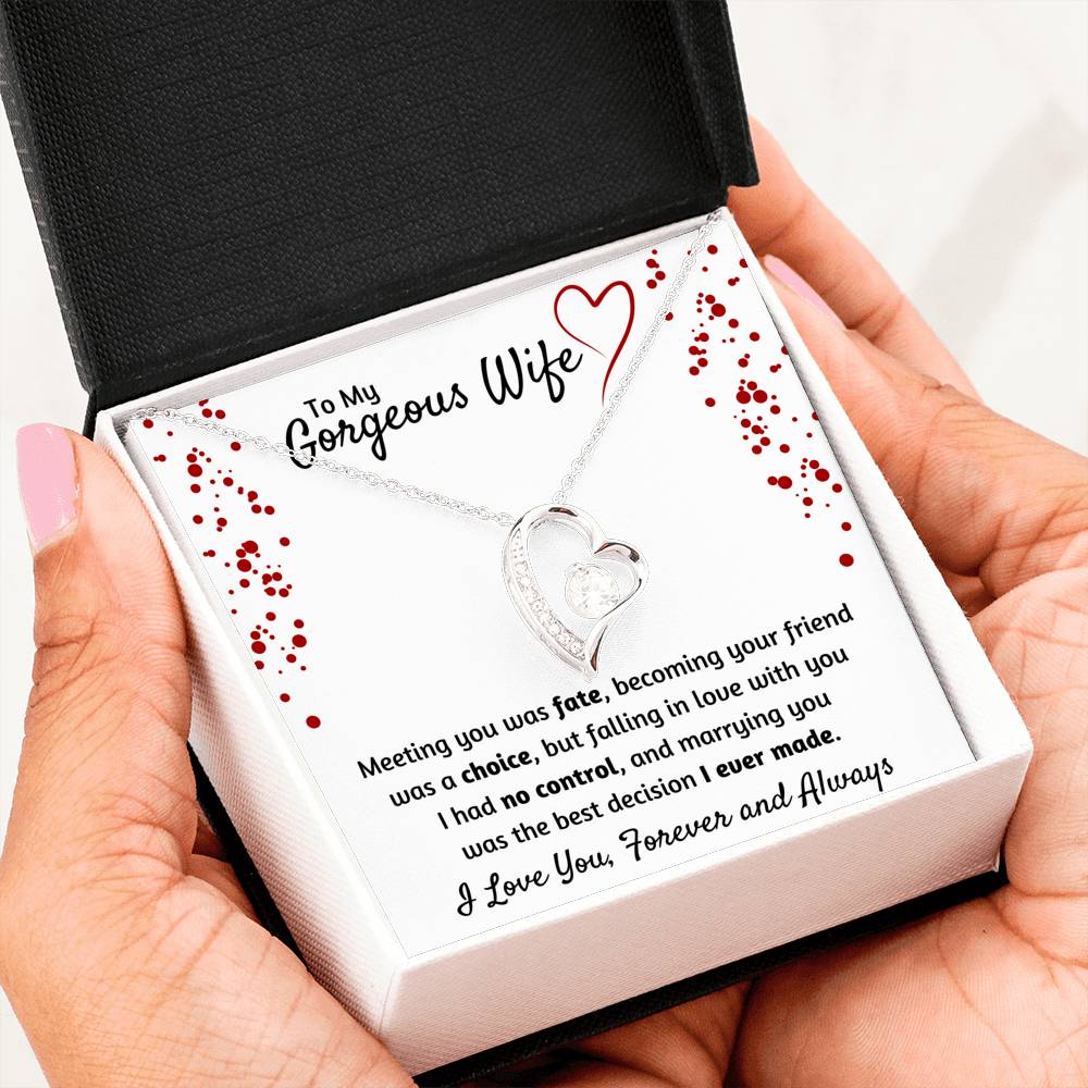 TO MY GORGEOUS WIFE HEART NECKLACE | MESSAGE CARD | GIFT BOX - ON CLOUD NINE GIFTS