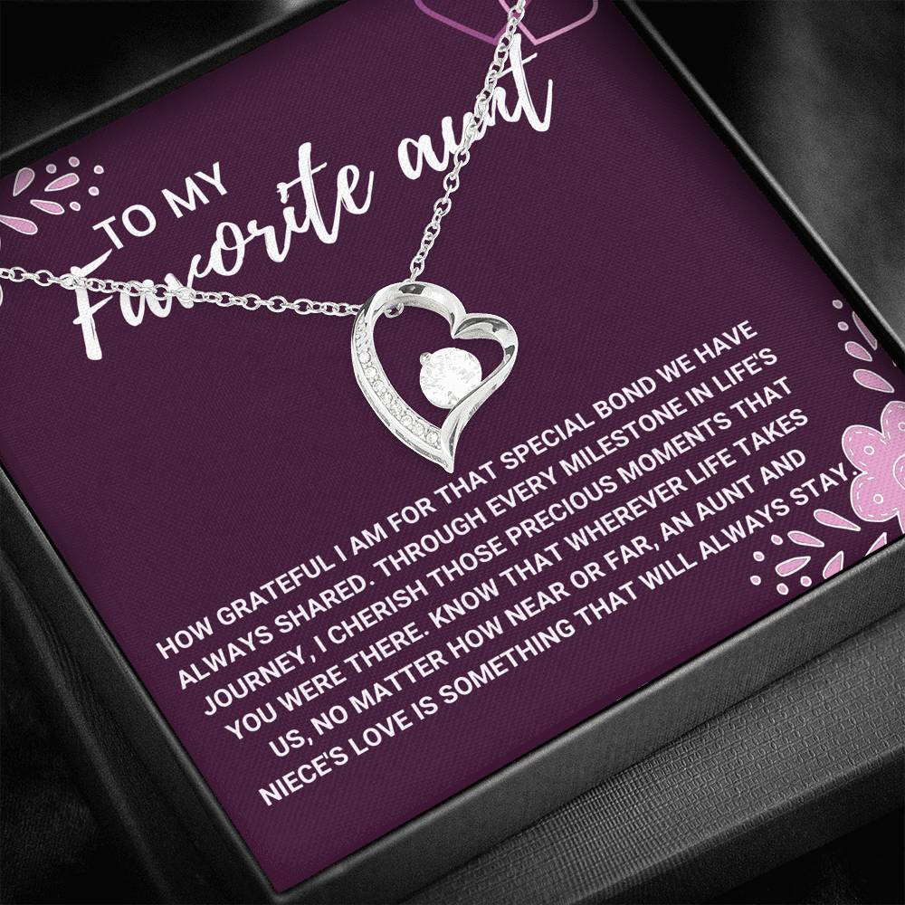 TO MY FAVORITE AUNT "LOVE WILL ALWAYS STAY" HEART NECKLACE GIFT SET - ON CLOUD NINE GIFTS