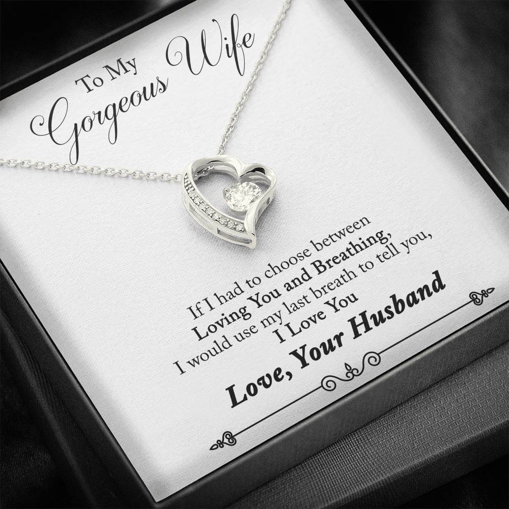 TO MY GORGEOUS WIFE "BREATHING - SO" FOREVER LOVE NECKLACE GIFT SET - ON CLOUD NINE GIFTS