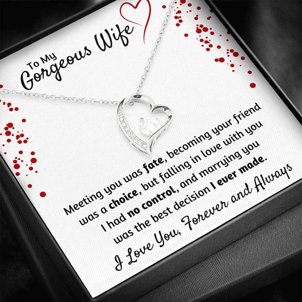 TO MY GORGEOUS WIFE HEART NECKLACE | MESSAGE CARD | GIFT BOX - ON CLOUD NINE GIFTS