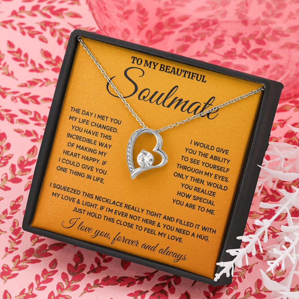 TO MY BEAUTIFUL SOULMATE HEART HAPPY SQUEEZED FOREVER LOVE NECKLACE GIFT SET - ON CLOUD NINE GIFTS