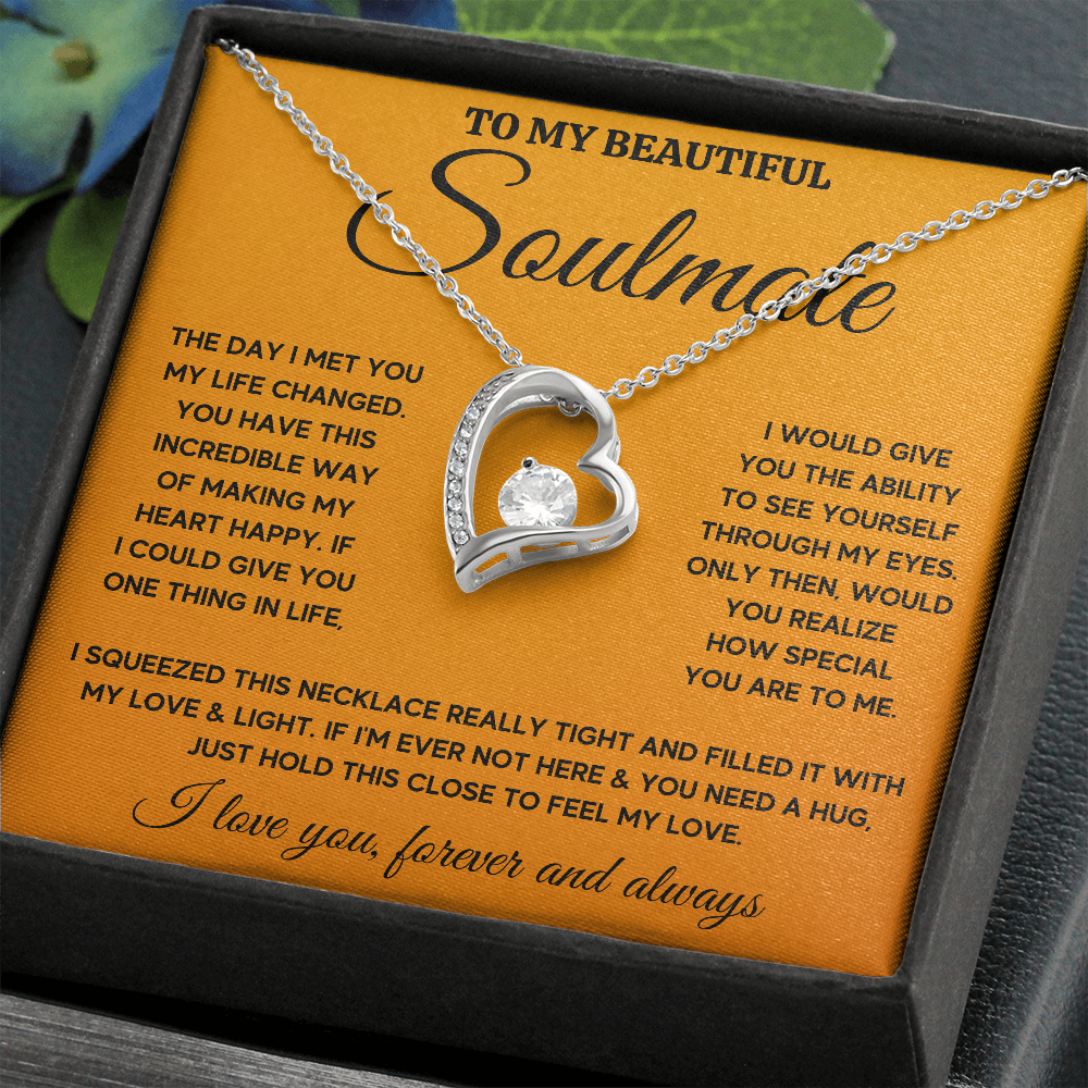 TO MY BEAUTIFUL SOULMATE HEART HAPPY SQUEEZED FOREVER LOVE NECKLACE GIFT SET - ON CLOUD NINE GIFTS