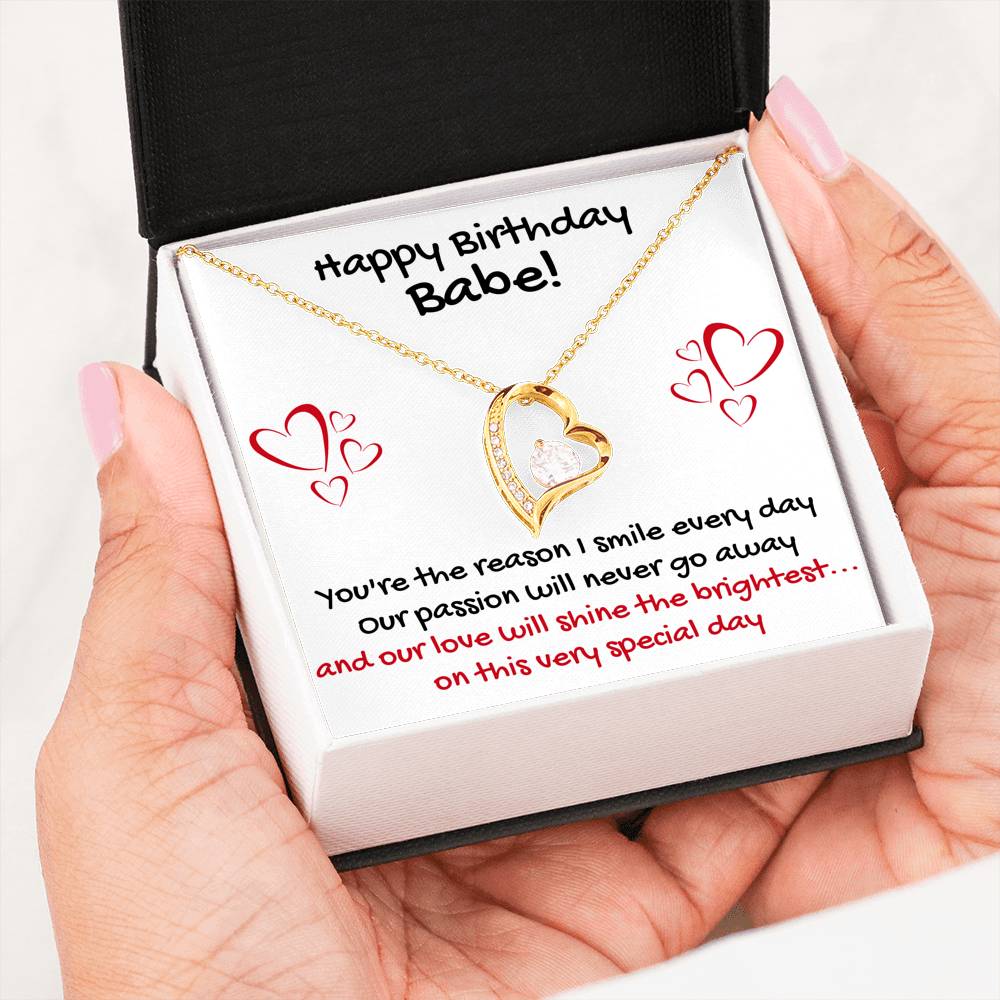 HAPPY BIRTHDAY BABE HEART NECKLACE | MESSAGE CARD | GIFT BOX - ON CLOUD NINE GIFTS
