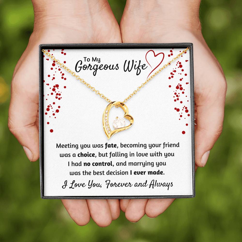 TO MY GORGEOUS WIFE HEART NECKLACE | MESSAGE CARD | GIFT BOX - ON CLOUD NINE GIFTS