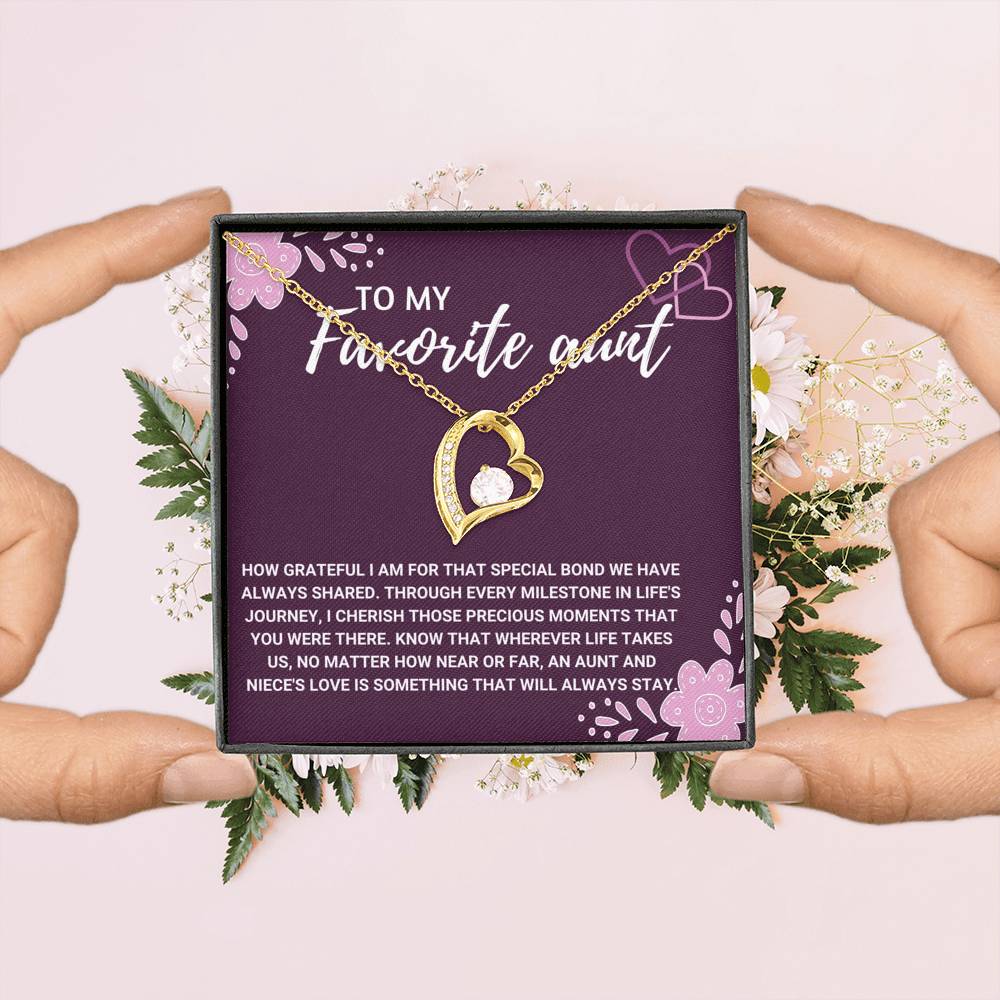 TO MY FAVORITE AUNT "LOVE WILL ALWAYS STAY" HEART NECKLACE GIFT SET - ON CLOUD NINE GIFTS
