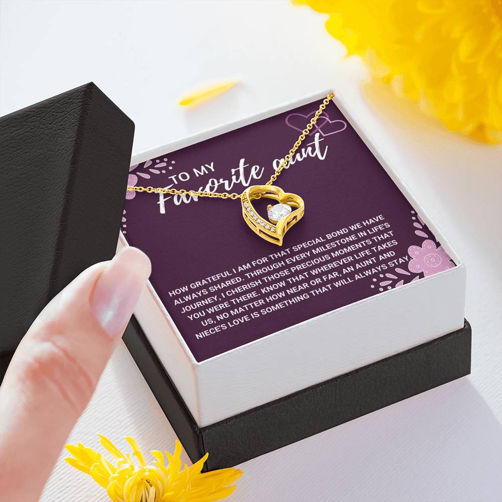 TO MY FAVORITE AUNT "LOVE WILL ALWAYS STAY" HEART NECKLACE GIFT SET - ON CLOUD NINE GIFTS