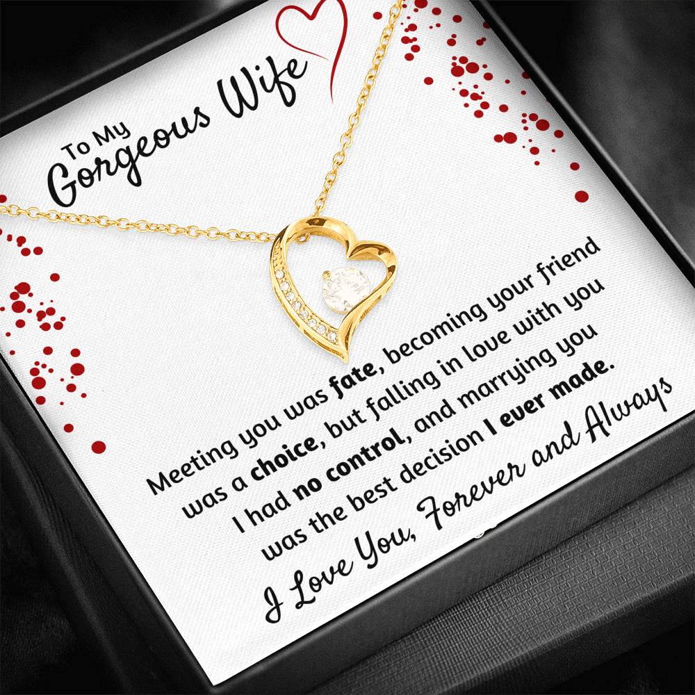 TO MY GORGEOUS WIFE HEART NECKLACE | MESSAGE CARD | GIFT BOX - ON CLOUD NINE GIFTS