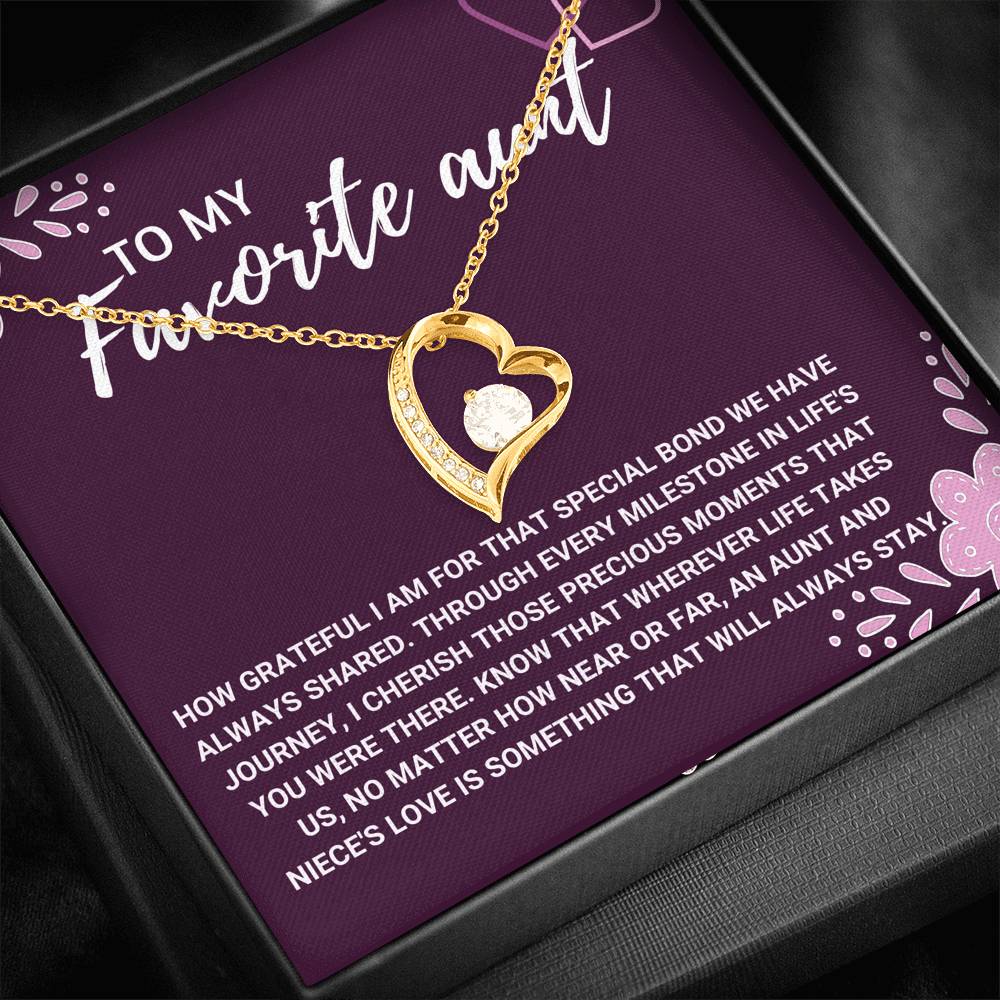 TO MY FAVORITE AUNT "LOVE WILL ALWAYS STAY" HEART NECKLACE GIFT SET - ON CLOUD NINE GIFTS