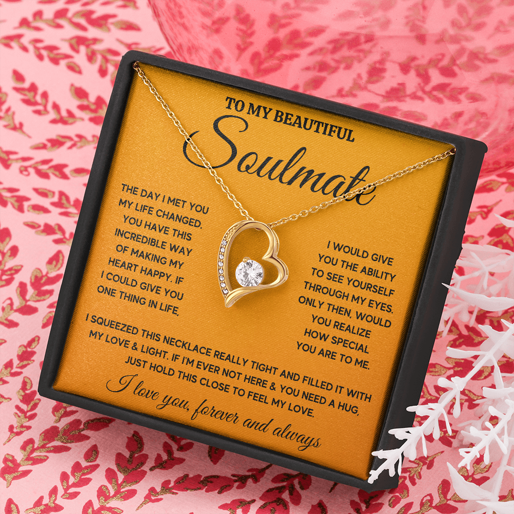 TO MY BEAUTIFUL SOULMATE HEART HAPPY SQUEEZED FOREVER LOVE NECKLACE GIFT SET - ON CLOUD NINE GIFTS