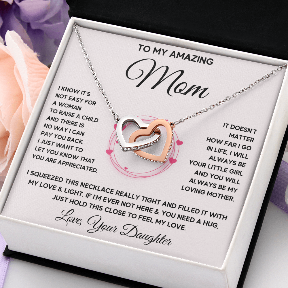 Mother daughter necklace jewelry birthday mothers day gifts from daughter to my mom Interlocking Necklace with Message Card and Gift Box - ON CLOUD NINE GIFTS