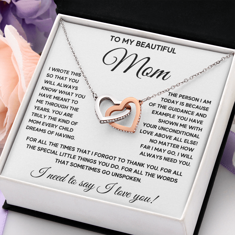 Mother and son necklaces for mothers day gifts for my best mom ever Interlocking Hearts Necklace birthday jewelry with message card and gift box - ON CLOUD NINE GIFTS