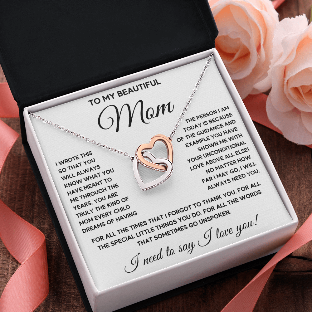 Mother and son necklaces for mothers day gifts for my best mom ever Interlocking Hearts Necklace birthday jewelry with message card and gift box - ON CLOUD NINE GIFTS