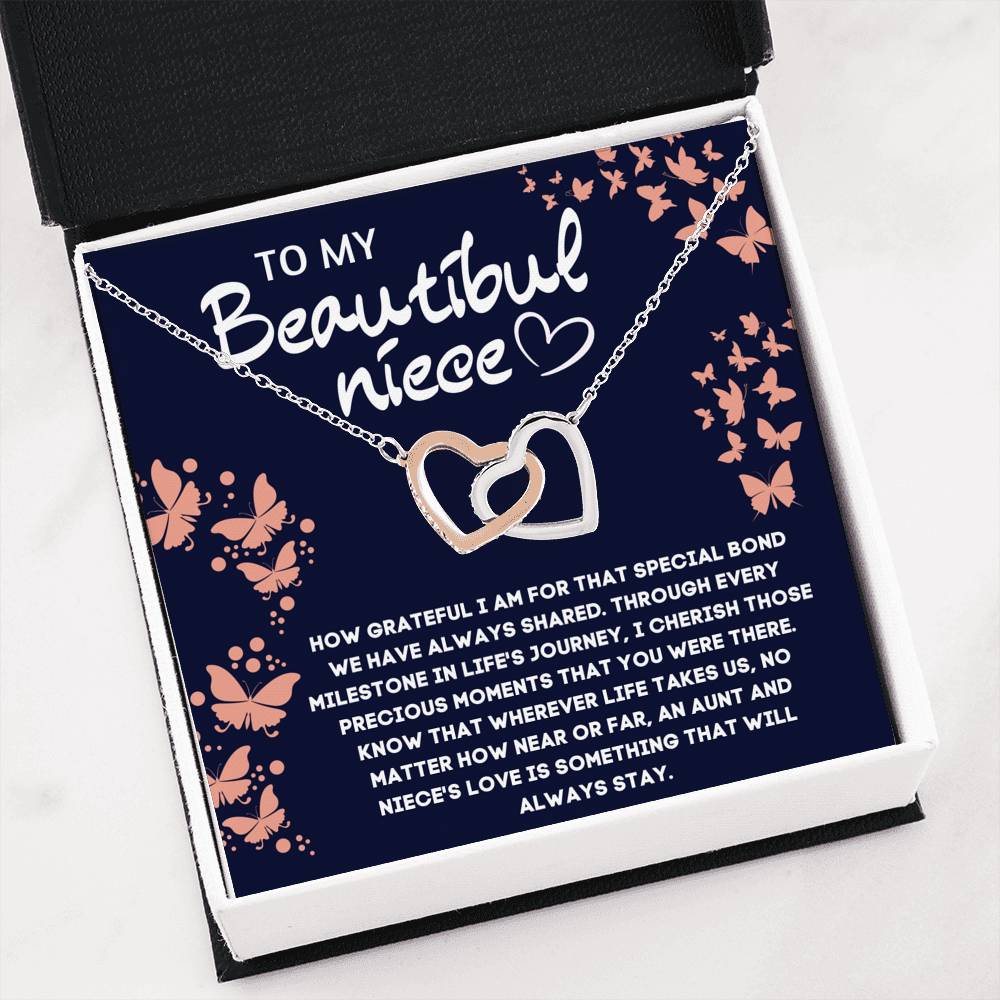 TO MY BEAUTIFUL NIECE INTERLOCKING HEART NECKLACE GIFT SET - ON CLOUD NINE GIFTS