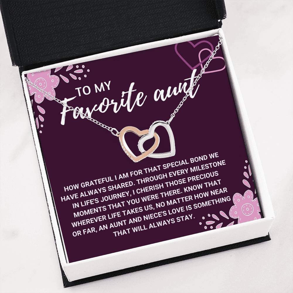 TO MY FAVORITE AUNT "LOVE WILL ALWAYS STAY" INTERLOCKING HEART NECKLACE GIFT SET - ON CLOUD NINE GIFTS