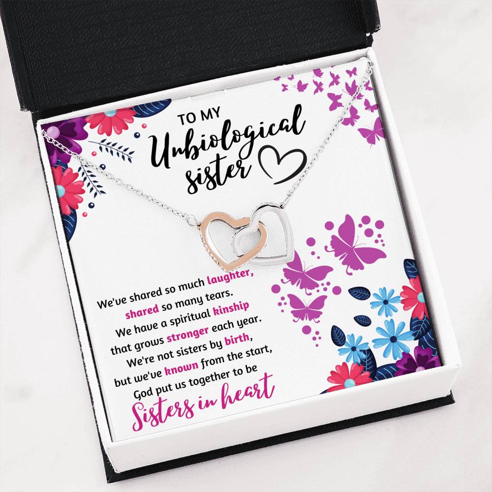 TO MY UNBIOLOGICAL SISTER "SISTERS IN HEART" INTERLOCKING NECKLACE GIFT SET - ON CLOUD NINE GIFTS