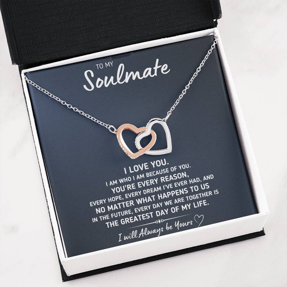 TO MY SOULMATE "GREATEST DAY" INTERLOCKING HEARTS NECKLACE GIFT SET - ON CLOUD NINE GIFTS