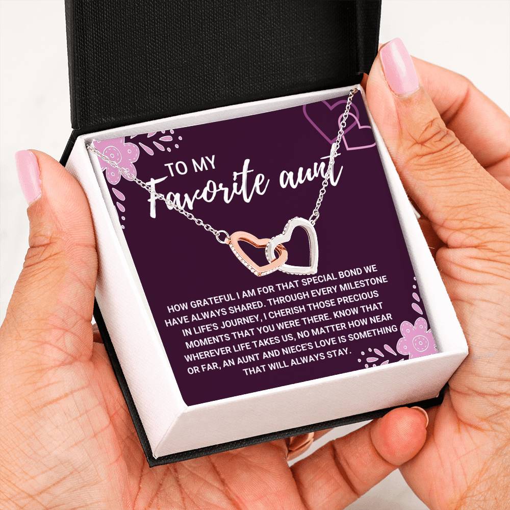 TO MY FAVORITE AUNT "LOVE WILL ALWAYS STAY" INTERLOCKING HEART NECKLACE GIFT SET - ON CLOUD NINE GIFTS