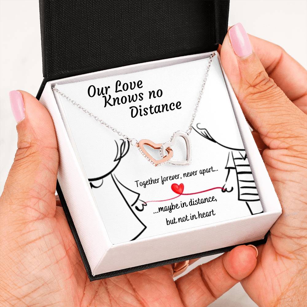 OUR LOVE KNOWS NO DISTANCE INTERLOCKING NECKLACE | MESSAGE CARD | GIFT BOX - ON CLOUD NINE GIFTS