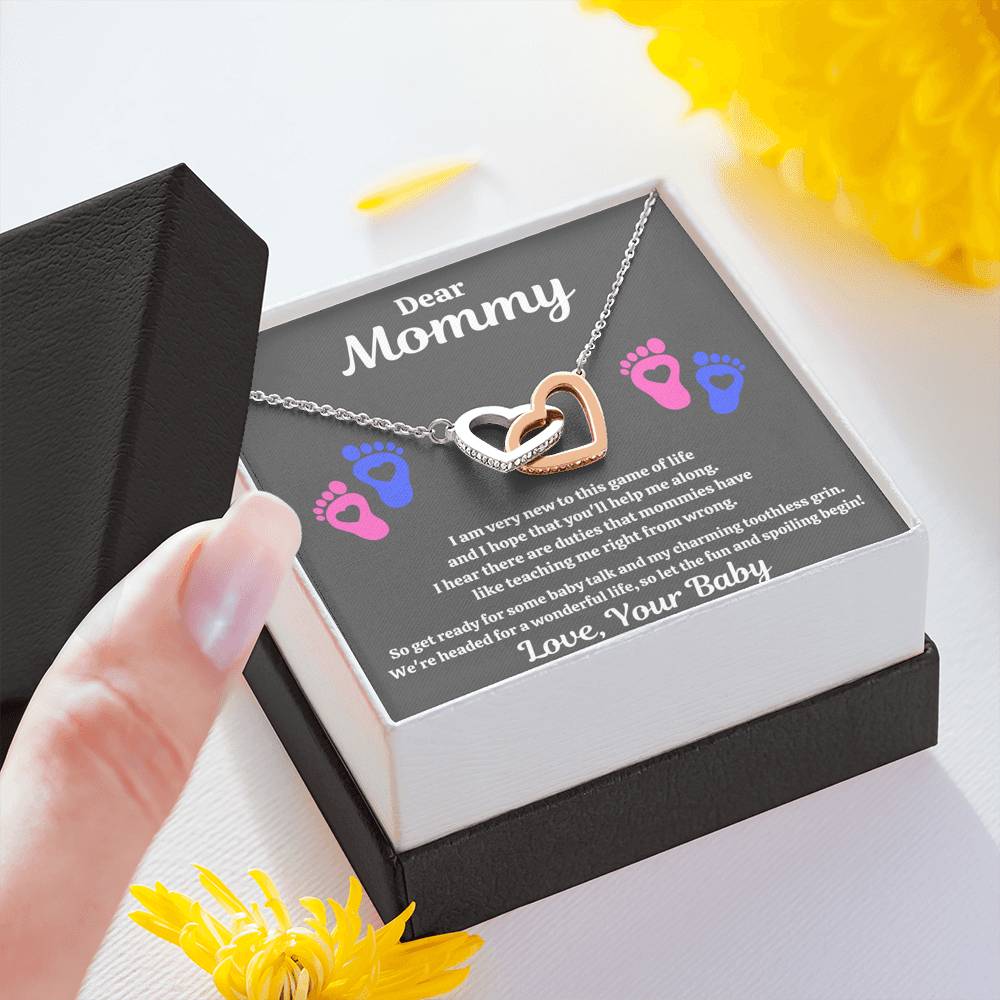 DEAR MOMMY "SPOILING HEART-FEET" INTERLOCKING HEARTS NECKLACE GIFT SET - ON CLOUD NINE GIFTS