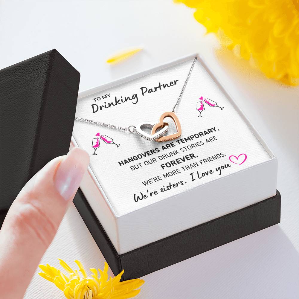 TO MY DRINKING PARTNER "MORE THAN FRIENDS" INTERLOCKING NECKLACE GIFT SET - ON CLOUD NINE GIFTS