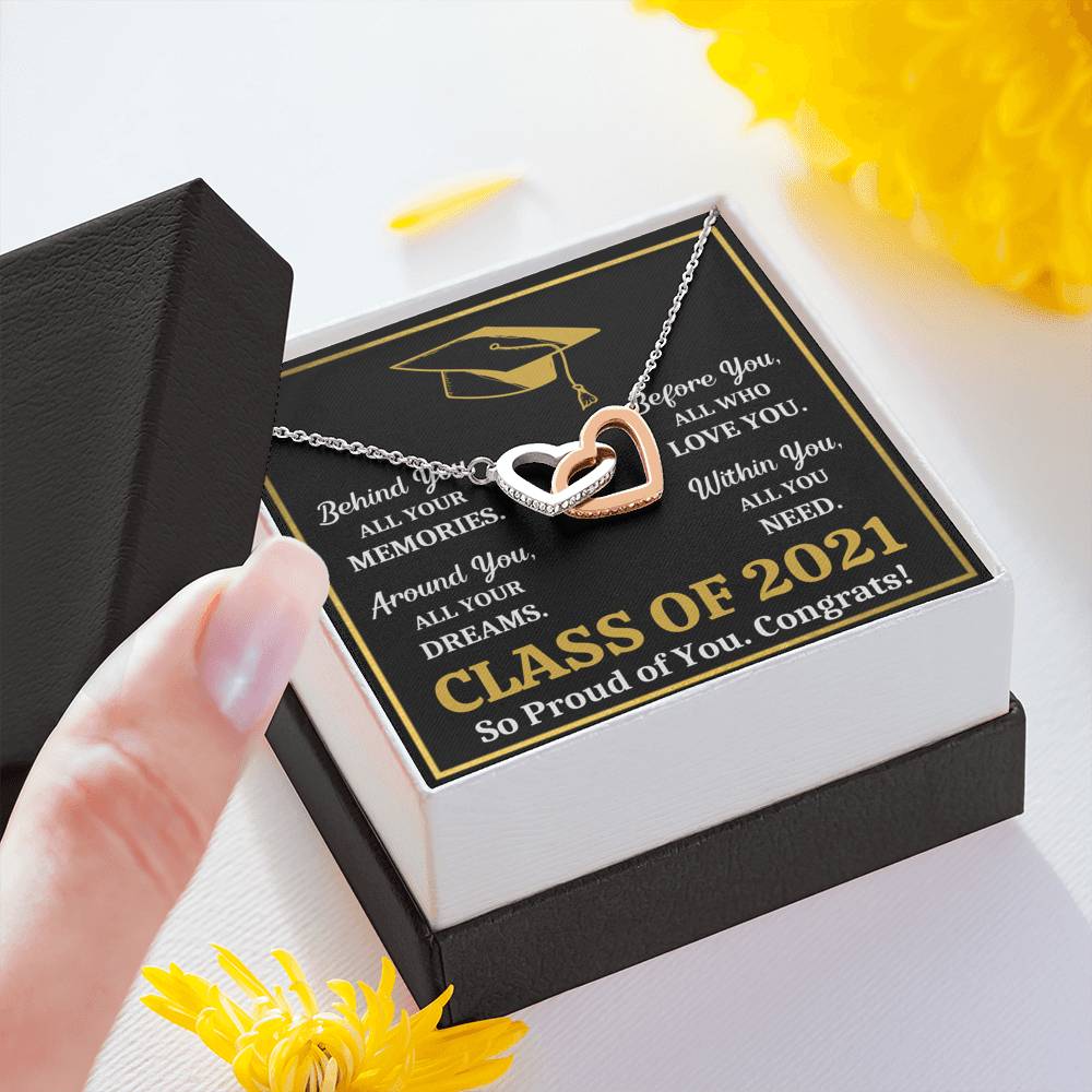 GRADUATION 2021 ALL YOU NEED GOLD INTERLOCKING HEARTS NECKLACE GIFT SET - ON CLOUD NINE GIFTS