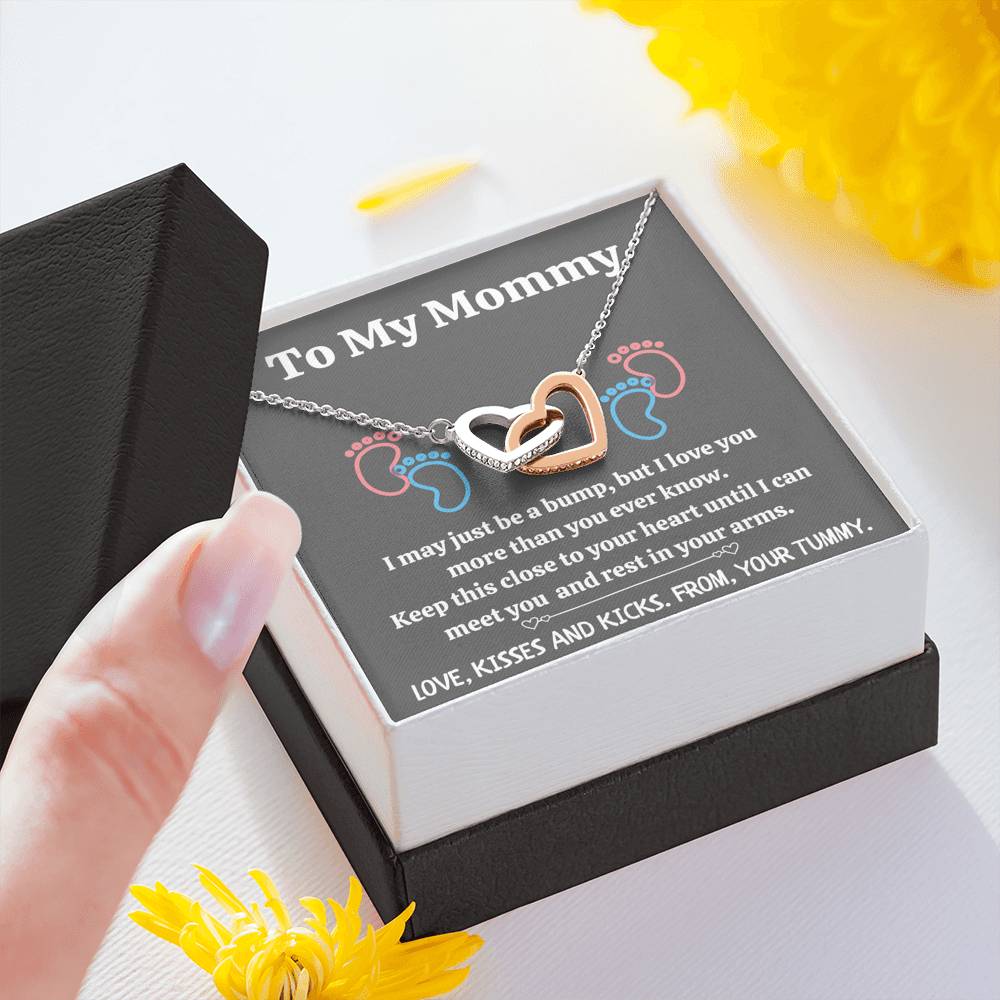 TO MY MOMMY "BABY FEET - GRAY" INTERLOCKING HEARTS NECKLACE GIFT SET - ON CLOUD NINE GIFTS
