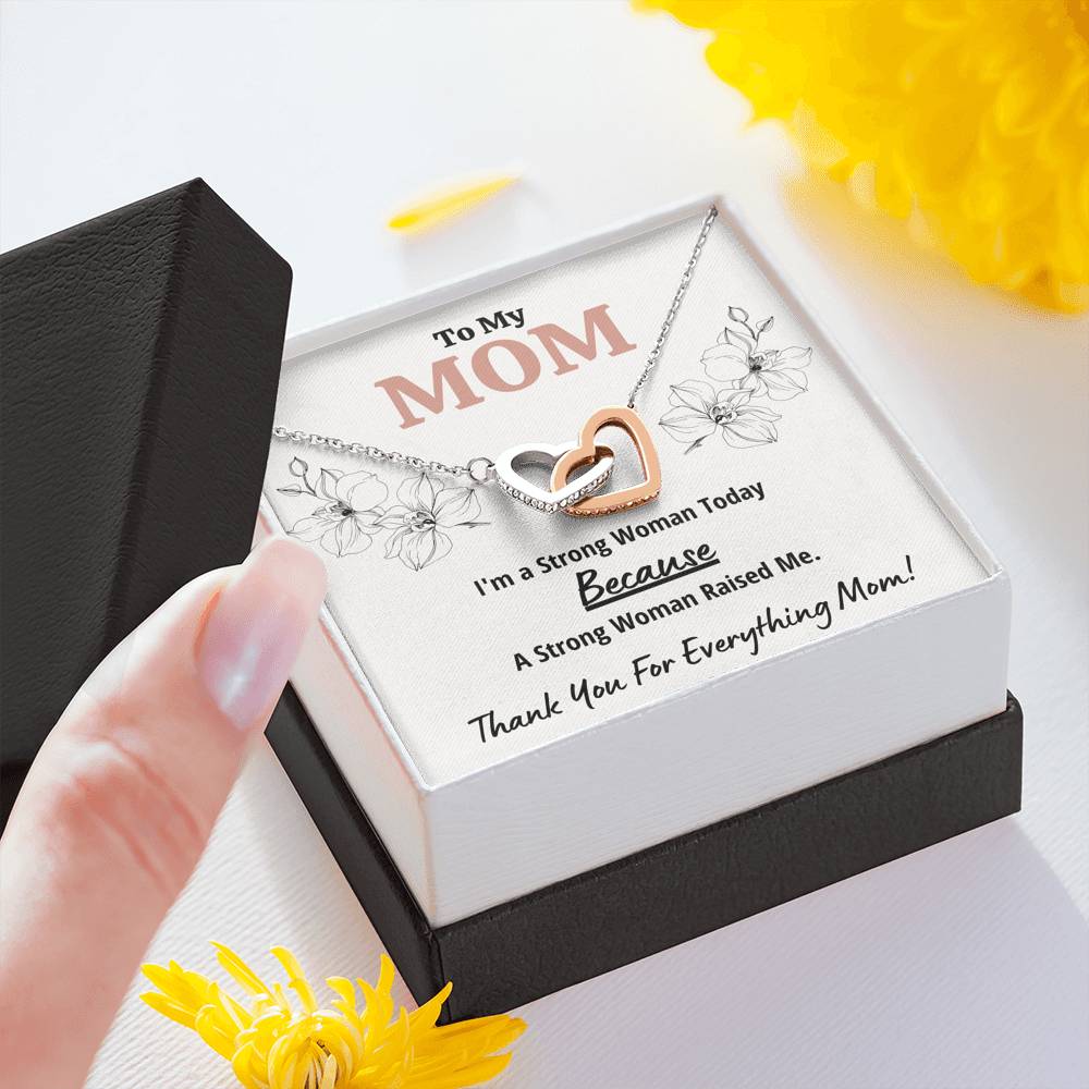 TO MY MOM "STRONG WOMAN" INTERLOCKING HEARTS NECKLACE GIFT SET - ON CLOUD NINE GIFTS