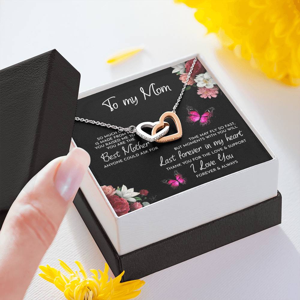 TO MY MOM "RAISED-PB" INTERLOCKING HEARTS NECKLACE GIFT SET - ON CLOUD NINE GIFTS