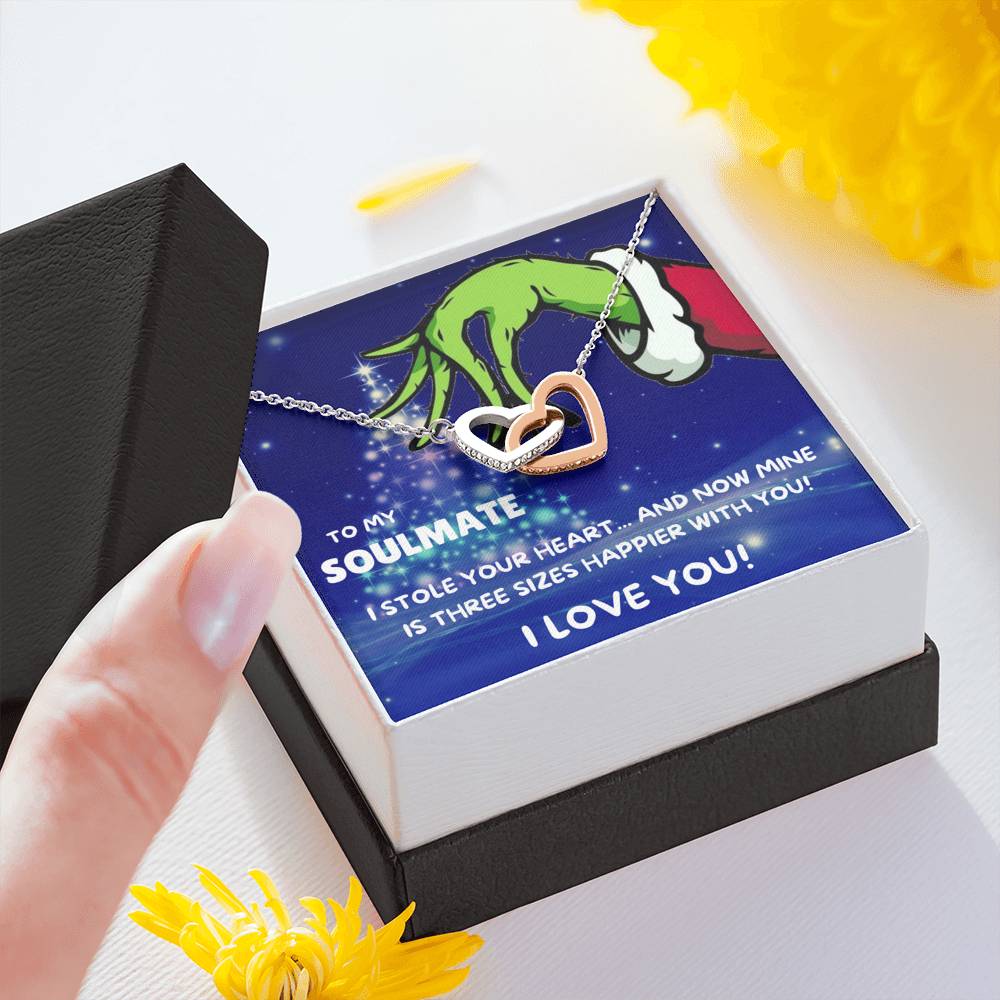 TO MY SOULMATE "THREE SIZES HAPPIER - TREE" INTERLOCKING HEARTS NECKLACE GIFT SET - ON CLOUD NINE GIFTS