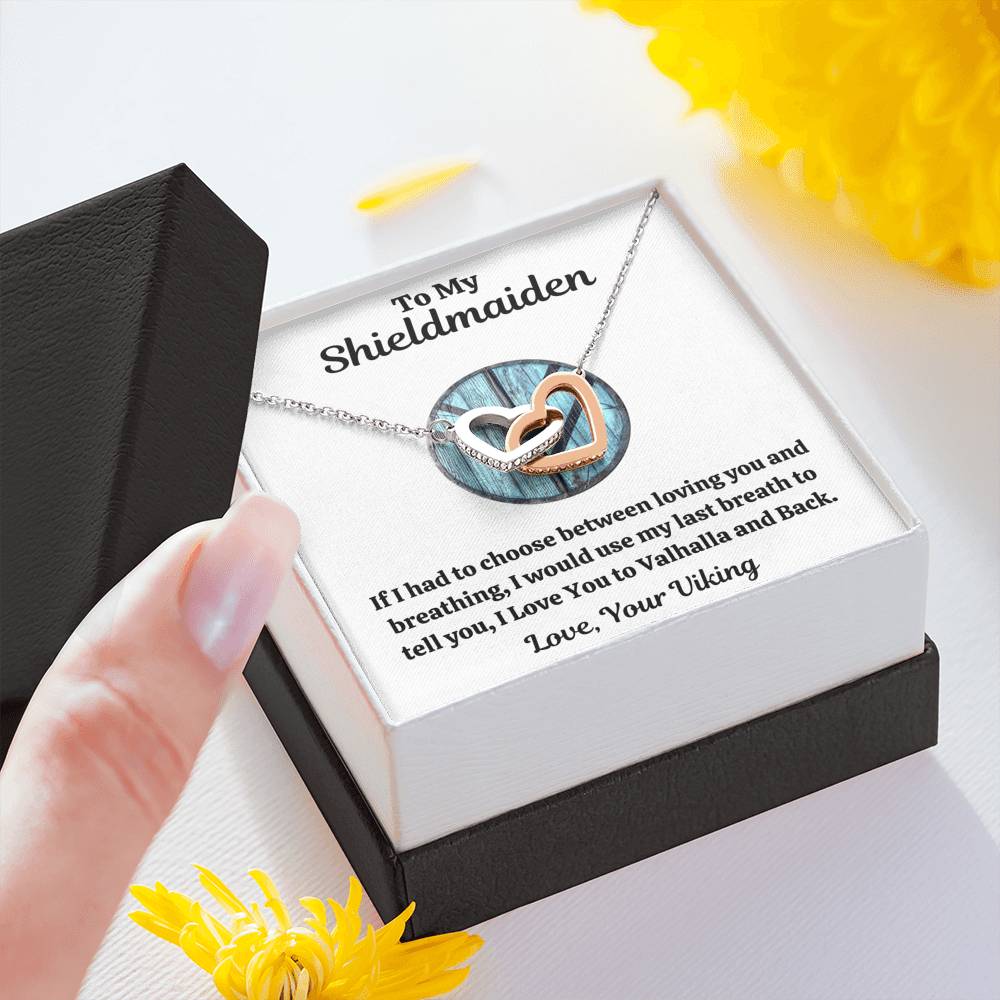 TO MY SHIELDMAIDEN "BREATHING - BLUE" INTERLOCKING HEARTS NECKLACE GIFT SET - ON CLOUD NINE GIFTS