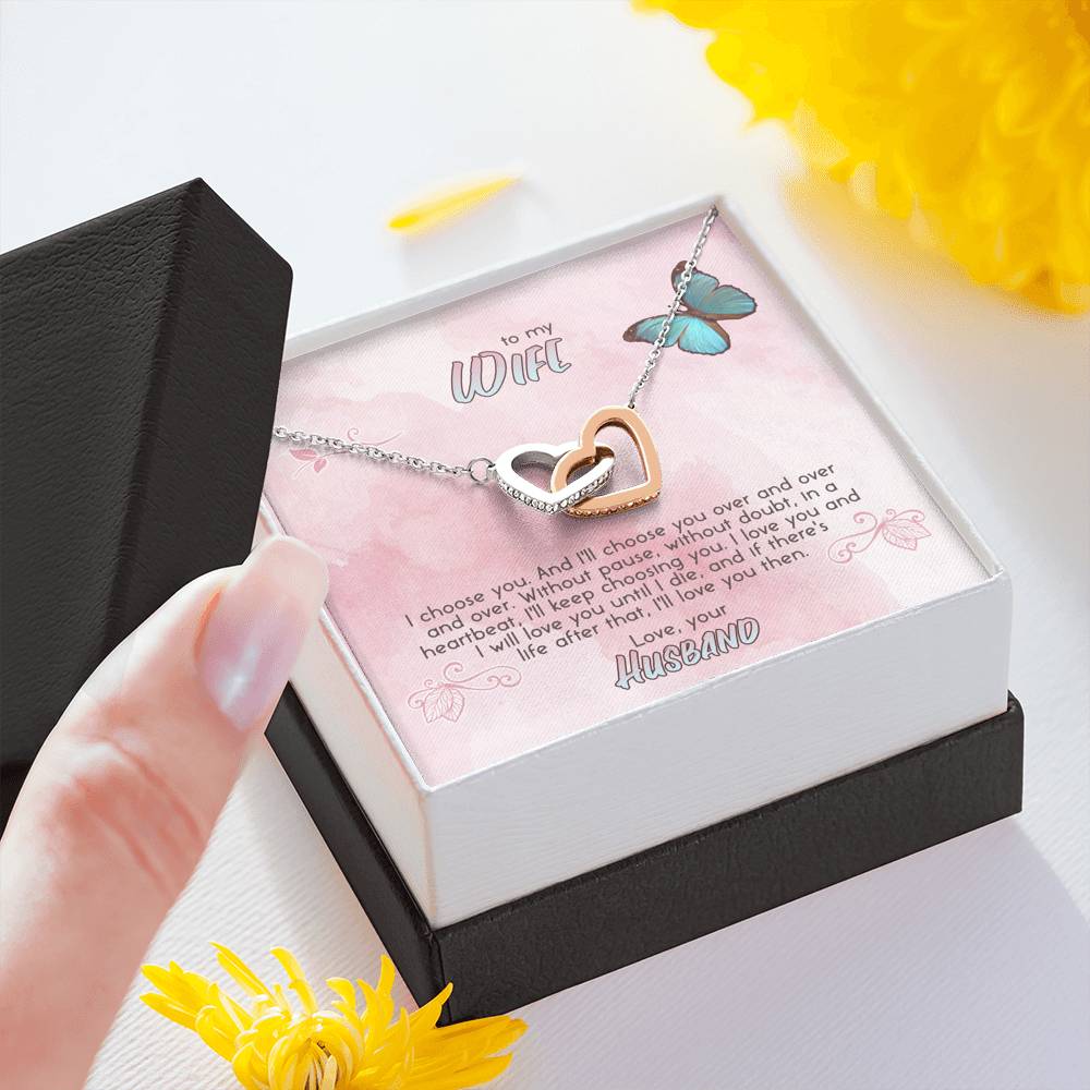 TO MY WIFE "CHOOSE" INTERLOCKING HEARTS NECKLACE GIFT SET - ON CLOUD NINE GIFTS