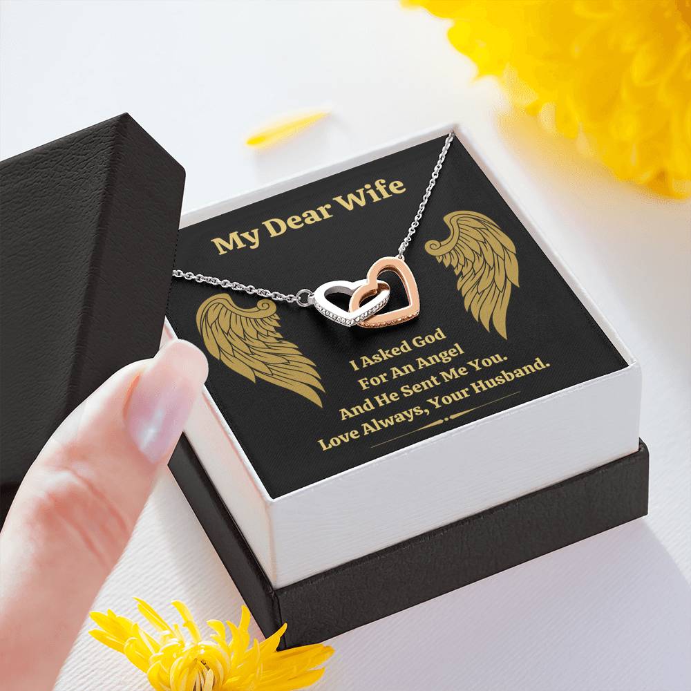 DEAR WIFE "ANGEL" INTERLOCKING HEARTS NECKLACE GIFT SET - ON CLOUD NINE GIFTS