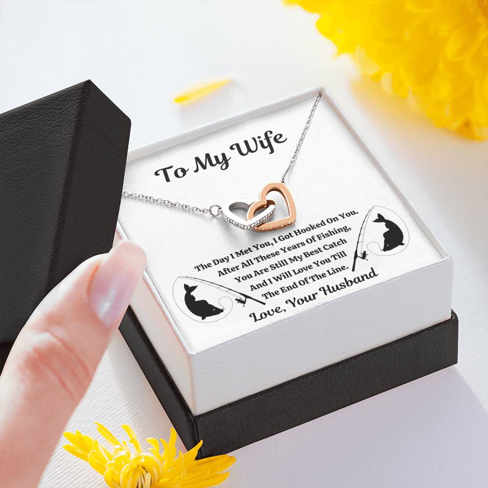 TO MY WIFE "FISHING" INTERLOCKING HEARTS NECKLACE GIFT SET - ON CLOUD NINE GIFTS