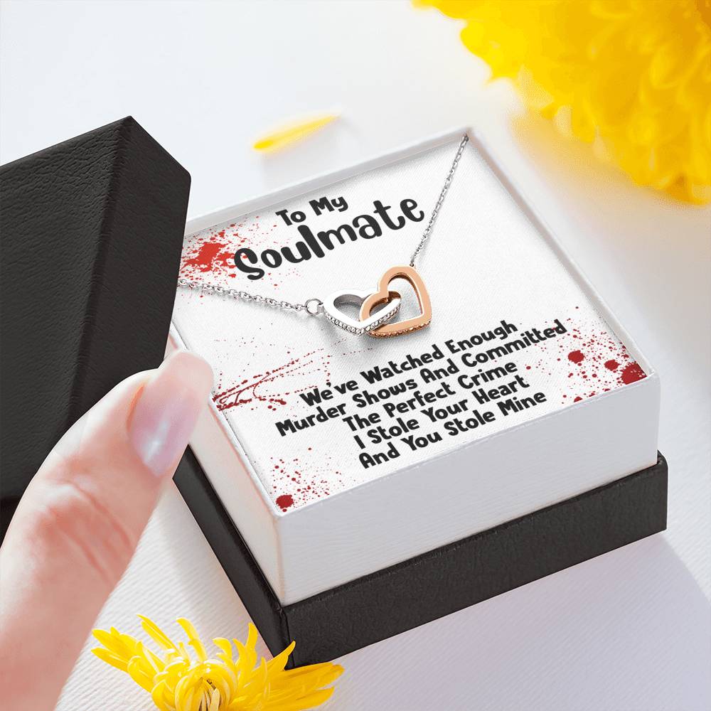 TO MY SOULMATE MURDER SHOWS INTERLOCKING HEARTS NECKLACE GIFT SET - ON CLOUD NINE GIFTS