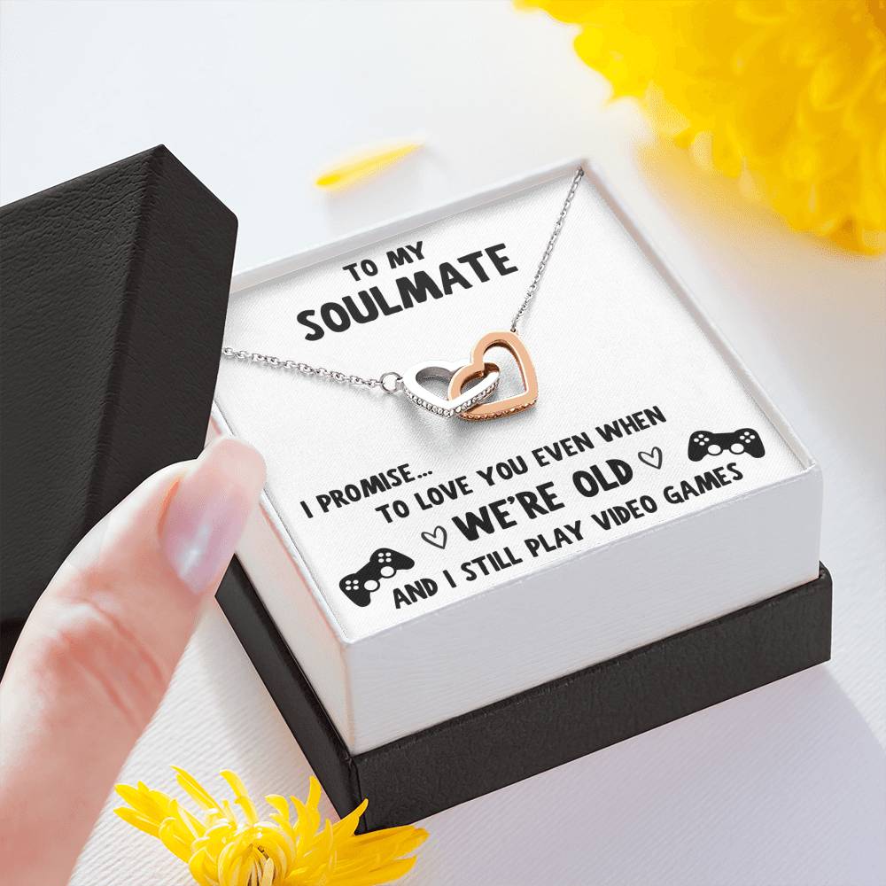 TO MY SOULMATE "VIDEO GAMES" INTERLOCKING HEARTS NECKLACE GIFT SET - ON CLOUD NINE GIFTS
