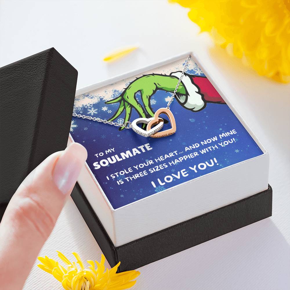 TO MY SOULMATE "THREE SIZES HAPPIER" INTERLOCKING HEARTS NECKLACE GIFT SET - ON CLOUD NINE GIFTS