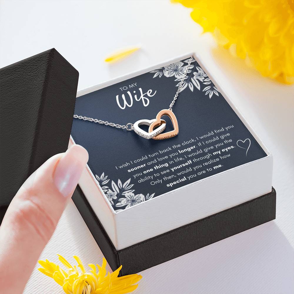TO MY WIFE "FIND YOU SOONER" INTERLOCKING HEARTS NECKLACE GIFT SET - ON CLOUD NINE GIFTS