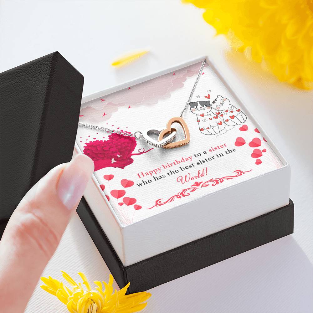 TO MY SISTER "BEST IN THE WORLD" INTERLOCKING HEARTS NECKLACE BIRTHDAY GIFT SET - ON CLOUD NINE GIFTS