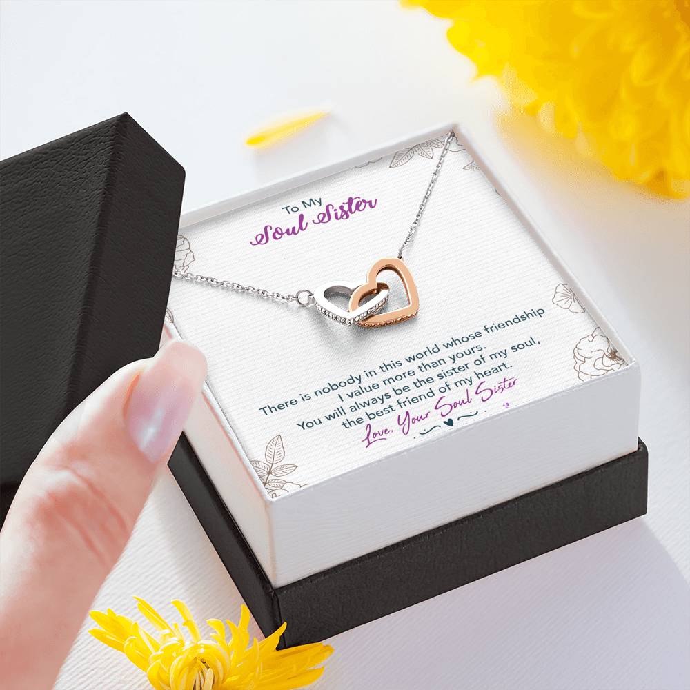 TO MY SOUL SISTER "THIS WORLD - SO" INTERLOCKING HEARTS NECKLACE GIFT SET - ON CLOUD NINE GIFTS