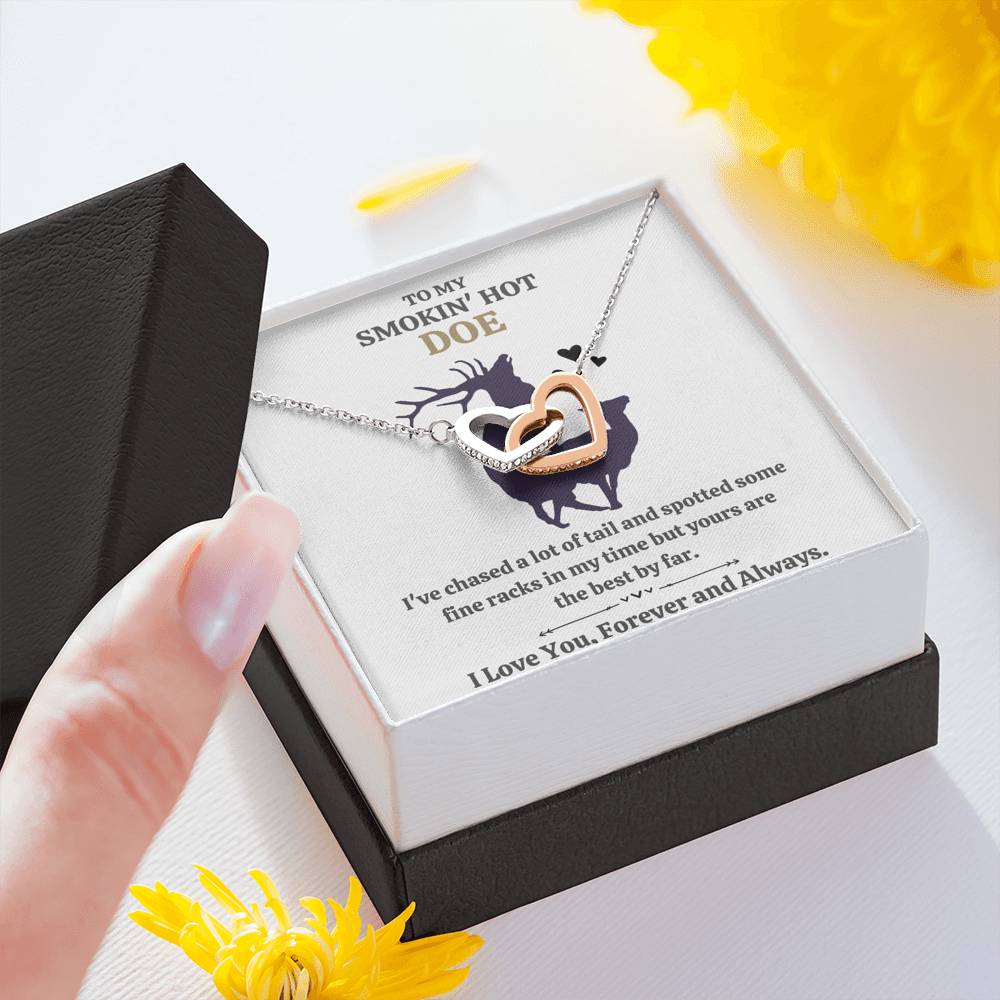 TO MY SMOKIN HOT DOE "TAIL - GOLDEN" INTERLOCKING HEARTS NECKLACE GIFT SET - ON CLOUD NINE GIFTS