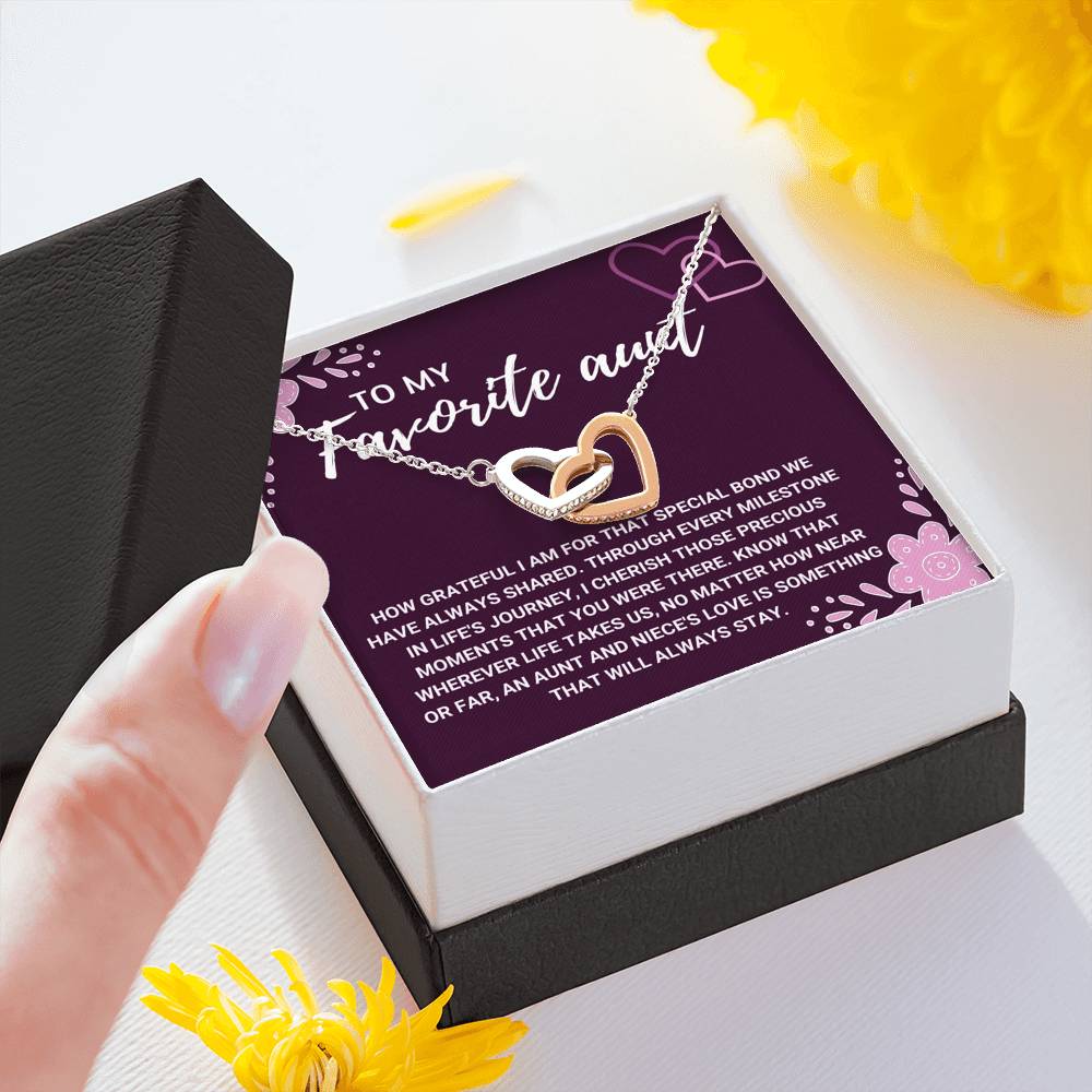 TO MY FAVORITE AUNT "LOVE WILL ALWAYS STAY" INTERLOCKING HEART NECKLACE GIFT SET - ON CLOUD NINE GIFTS