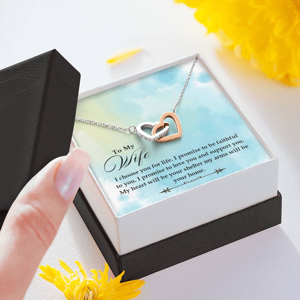 TO MY WIFE "SHELTER- SO" INTERLOCKING HEARTS NECKLACE GIFT SET - ON CLOUD NINE GIFTS
