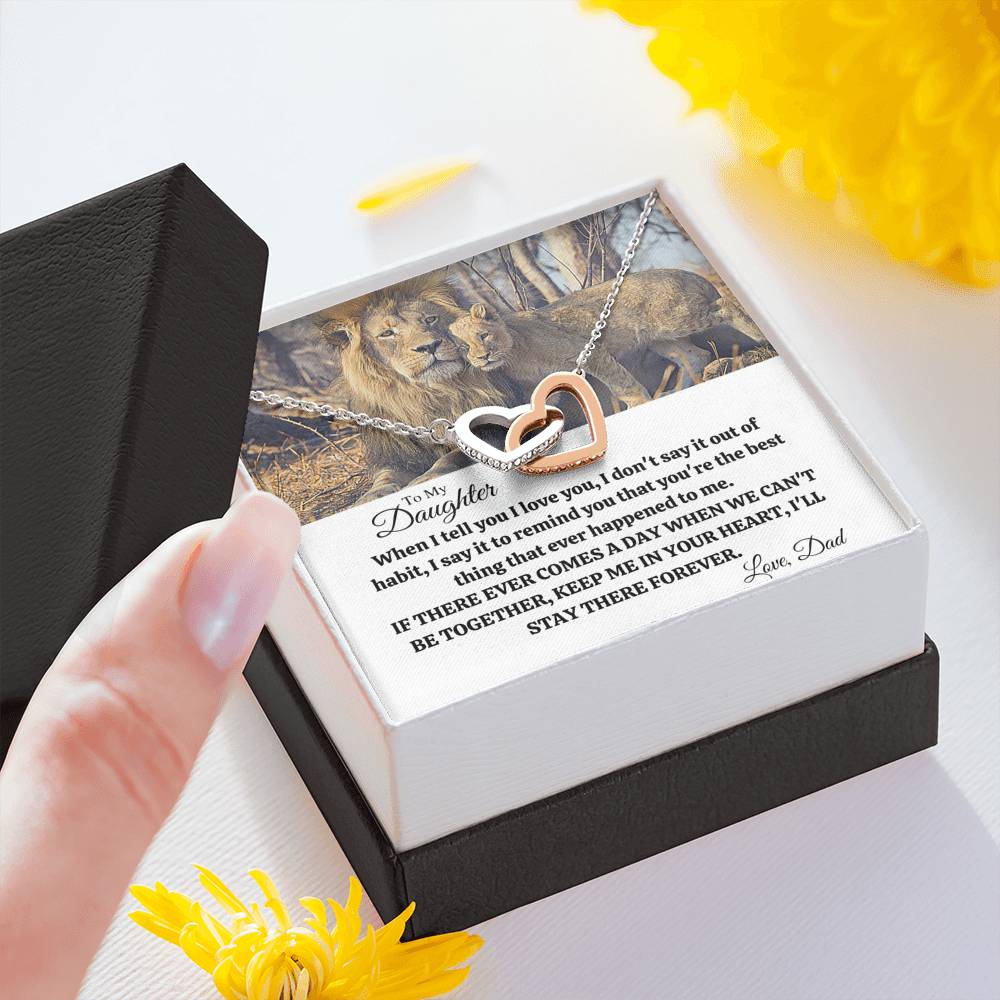 TO MY DAUGHTER "OUT OF HABIT - LION" INTERLOCKING HEARTS NECKLACE GIFT SET - ON CLOUD NINE GIFTS