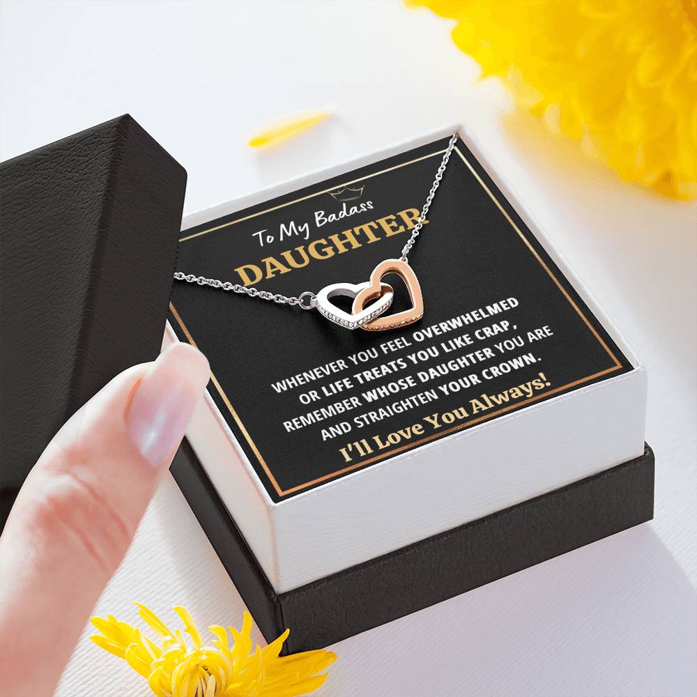 TO MY BADASS DAUGHTER "CRAP - BLACK" INTERLOCKING HEARTS NECKLACE GIFT SET - ON CLOUD NINE GIFTS