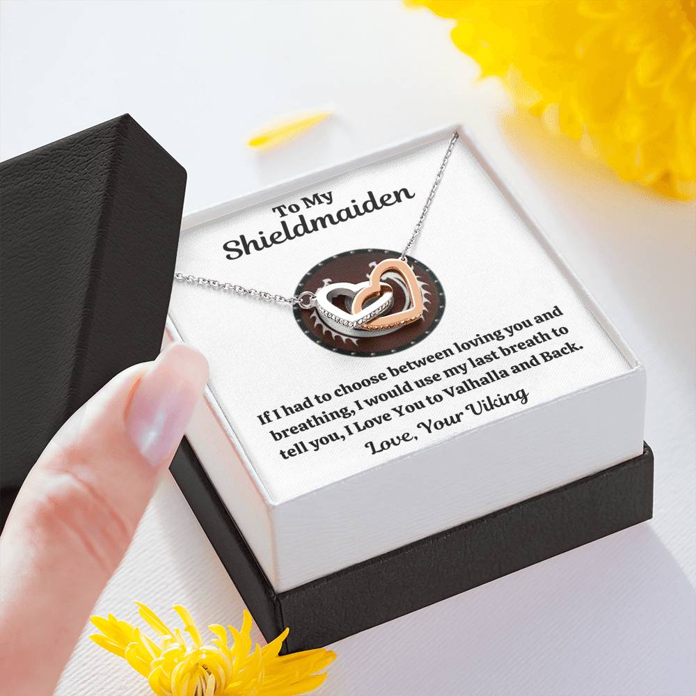 TO MY SHIELDMAIDEN "BREATHING - RED" INTERLOCKING HEARTS NECKLACE GIFT SET - ON CLOUD NINE GIFTS