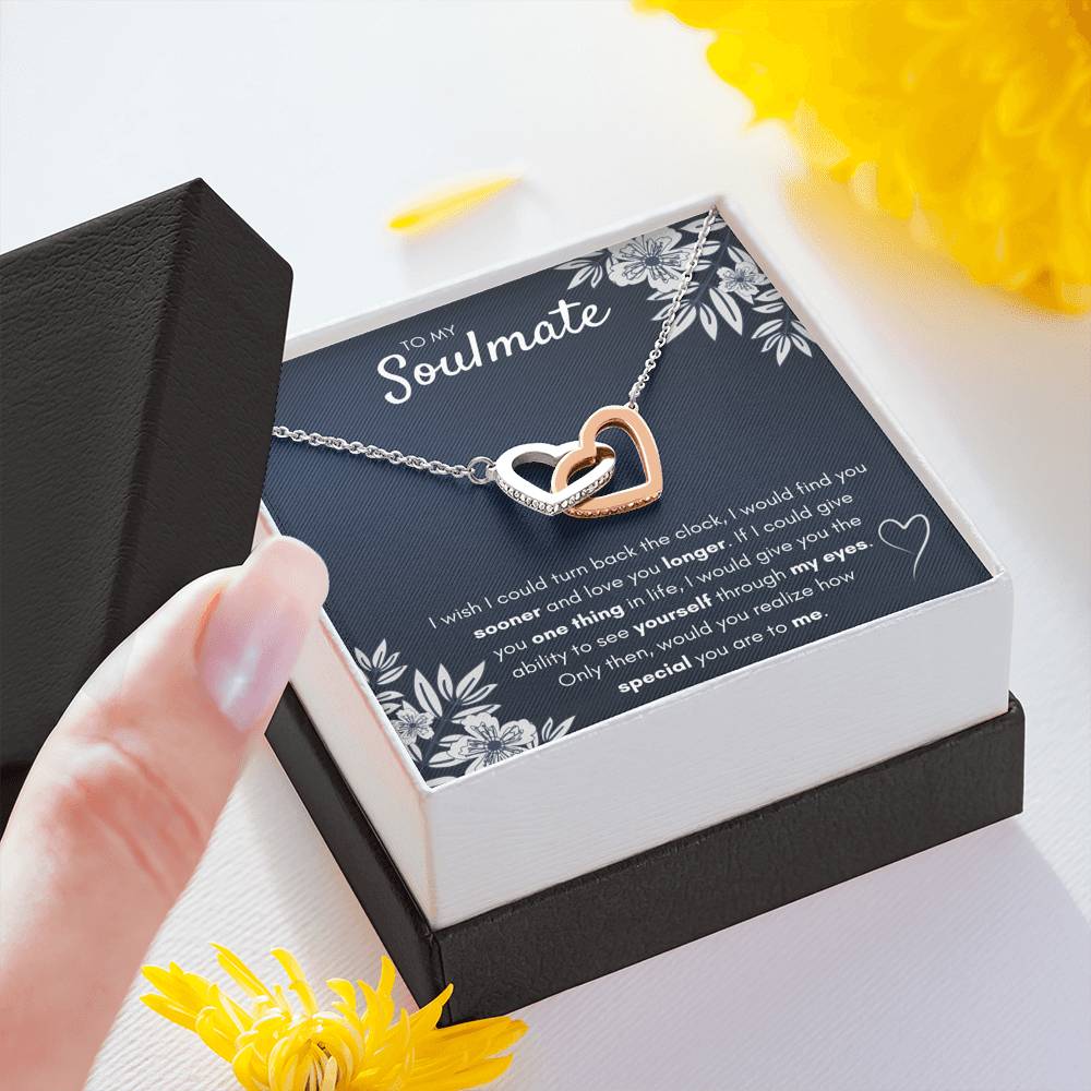TO MY SOULMATE "FIND YOU SOONER" INTERLOCKING HEARTS NECKLACE GIFT SET - ON CLOUD NINE GIFTS