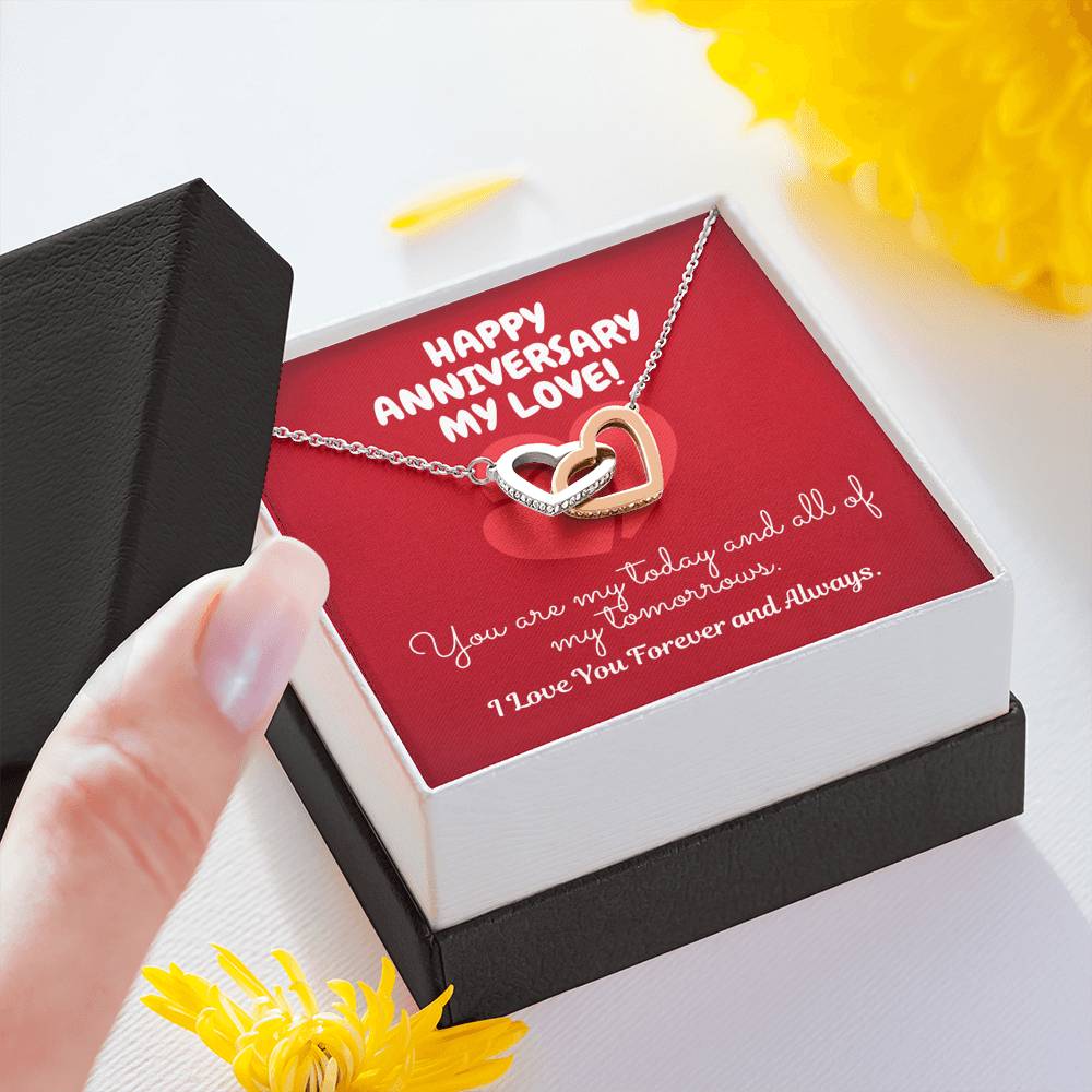 TO MY LOVE "TOMORROW" INTERLOCKING HEARTS NECKLACE ANNYVERSARY GIFT SET - ON CLOUD NINE GIFTS
