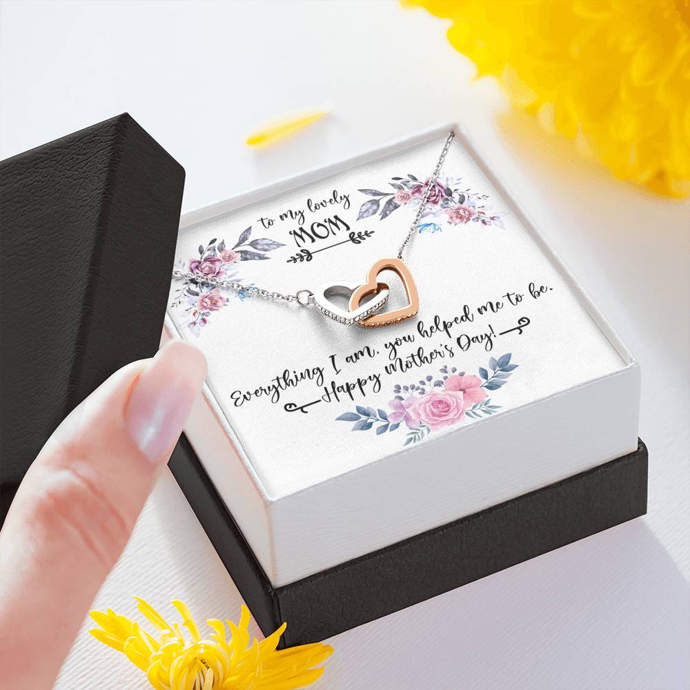 TO MY LOVELY MOM "EVERYTHING I AM PB" INTERLOCKING HEARTS NECKLACE GIFT SET - ON CLOUD NINE GIFTS