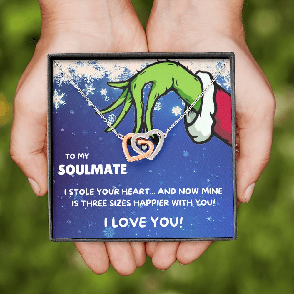 TO MY SOULMATE "THREE SIZES HAPPIER" INTERLOCKING HEARTS NECKLACE GIFT SET - ON CLOUD NINE GIFTS